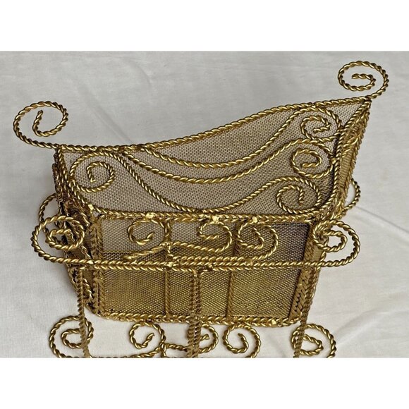 Sleigh Gold Metal Wire Centerpiece Holiday Decor Floral Display Craft Christmas - Picture 11 of 16